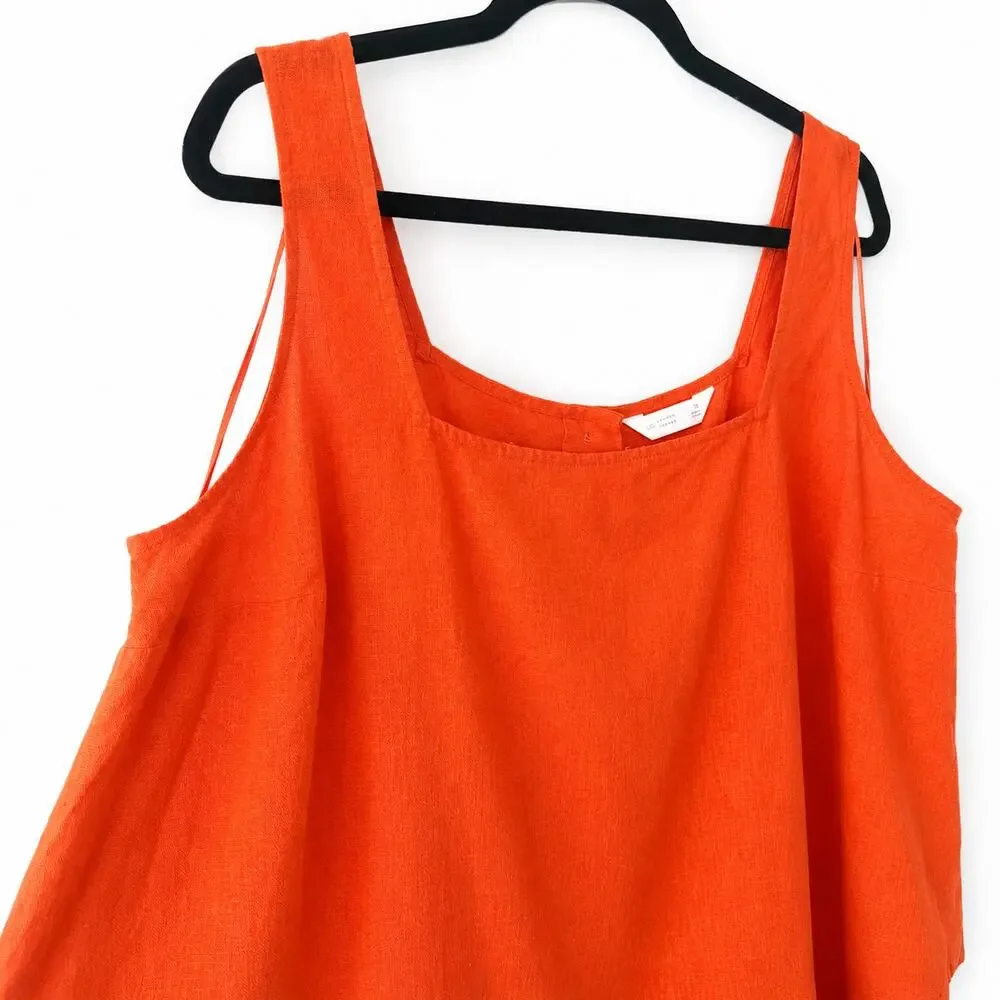 NWT LC Lauren Conrad Linen Blend Tank Top Red Orange Square Neck Button Back 1X